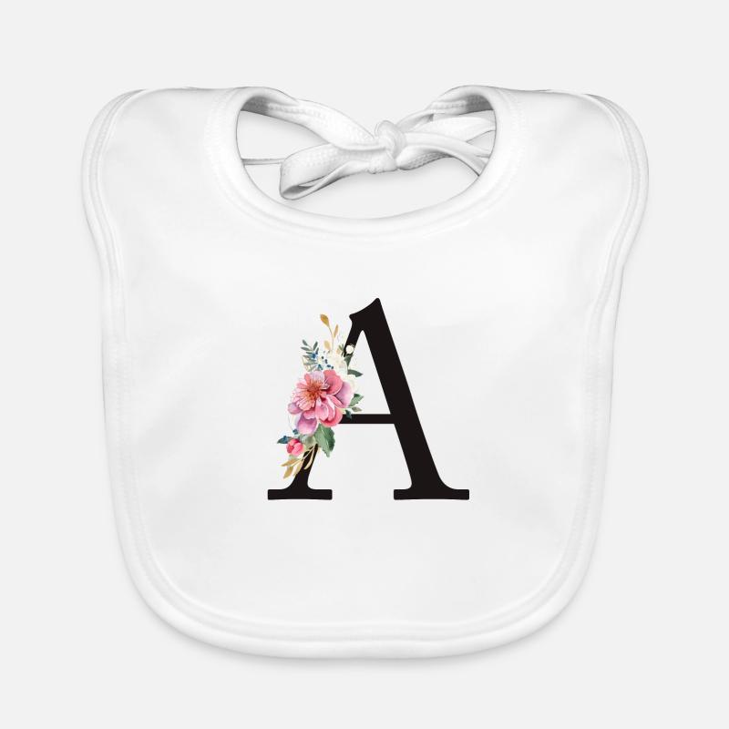 Personalisierbar Monogramm A Floral Rosa Weiß Baby Bio-Lätzchen
