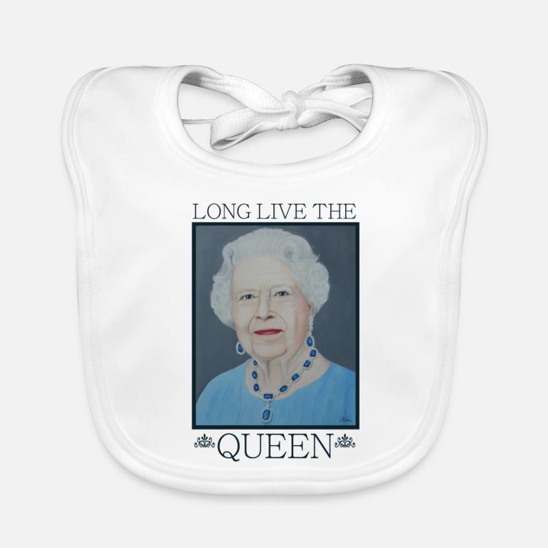 Reine Elizabeth d'Angleterre - Cadeau - Bavoir bio Bébé - blanc
