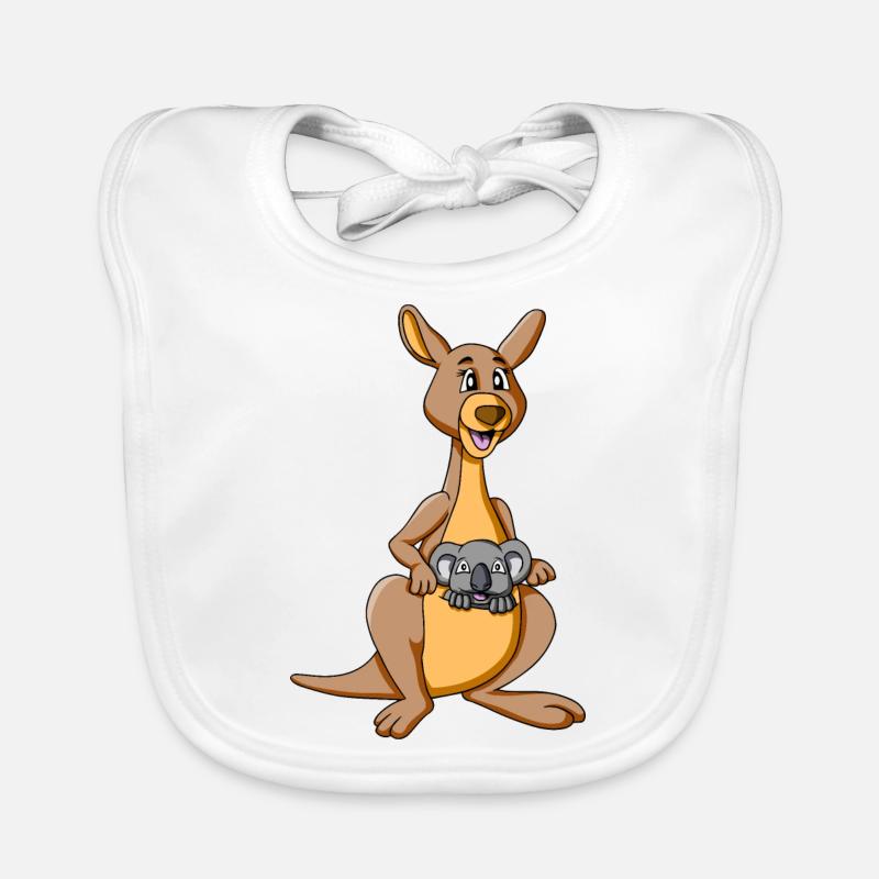Kangaroo with koala in a pouch - kangaroo with koala - Organic Baby Bibs - white