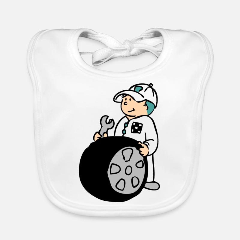 Pit Crew - Bavoir bio Bébé - blanc