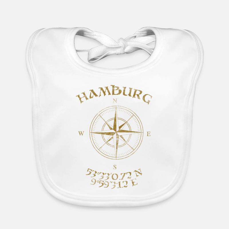 Boussole Coordonnées GPS Hambourg - Bavoir bio Bébé - blanc