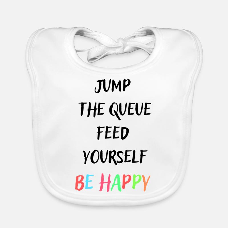 Jump the queue be happy colourful Organic Baby Bibs
