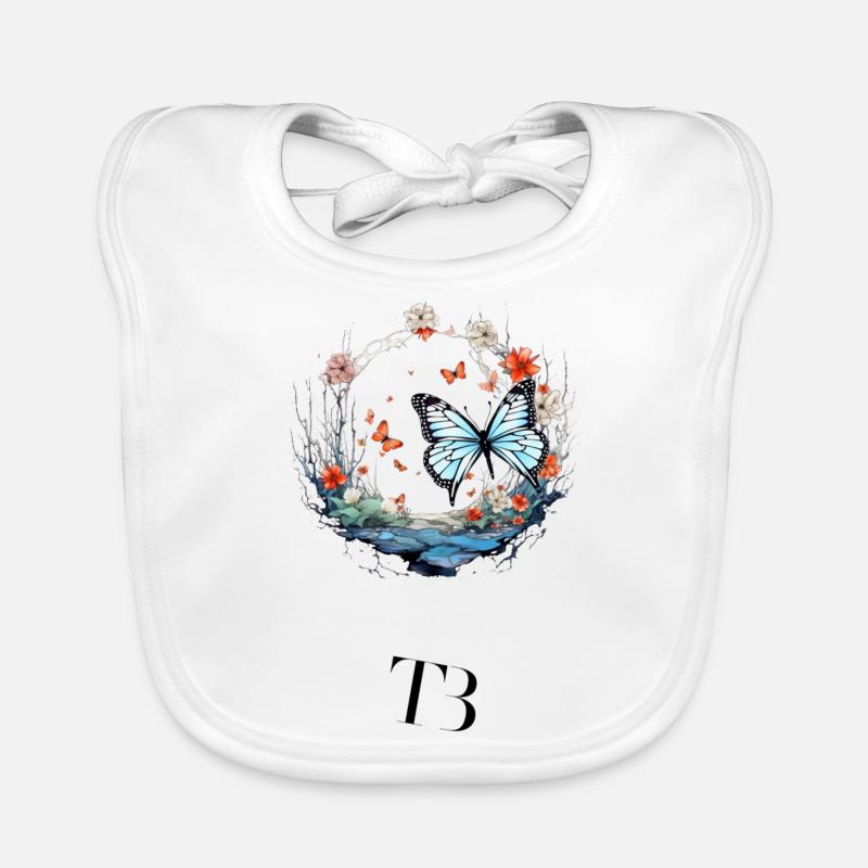 Beau design de papillon dans l’anneau de fleurs Bavoir bio Bébé