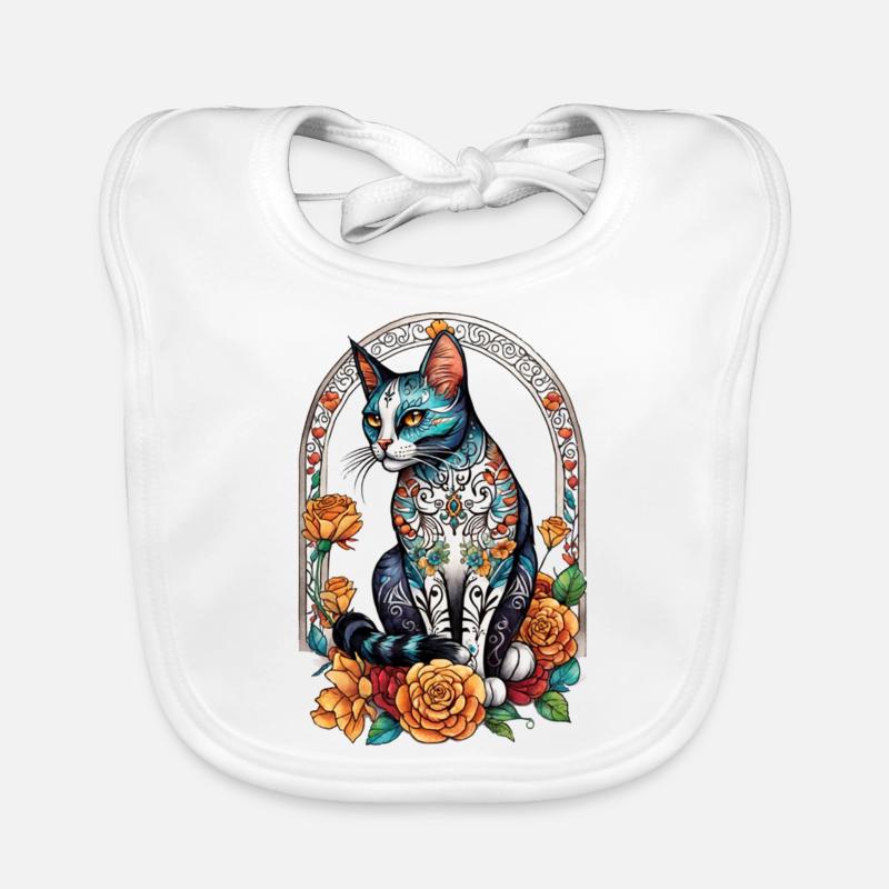Katze Mexiko - Dia de los Muertos - Baby Bio-Lätzchen - Weiß
