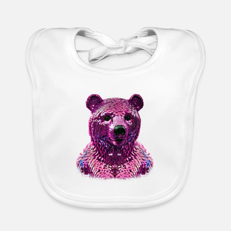 Bear,Sequins,Pink Bear,Shiny Organic Baby Bibs