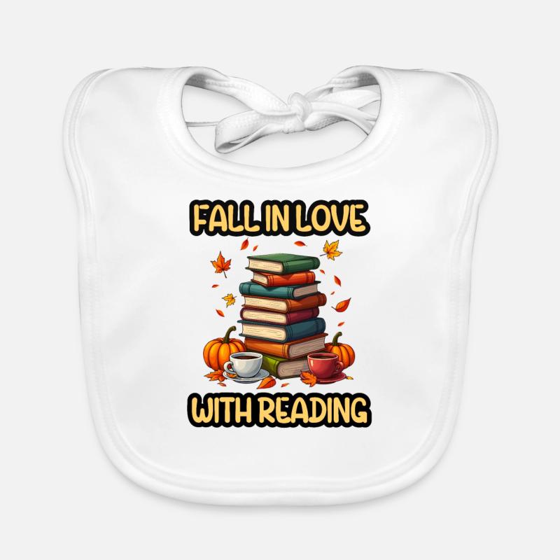 fall in love with reading, Cute fall bookworm Organic Baby Bibs