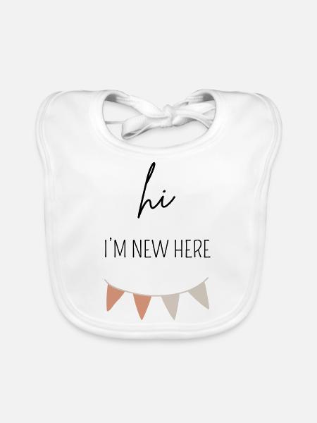 HI I'M NEW HERE | Baby Body Geschenk - Baby Bio-Lätzchen - Weiß - Vorne
