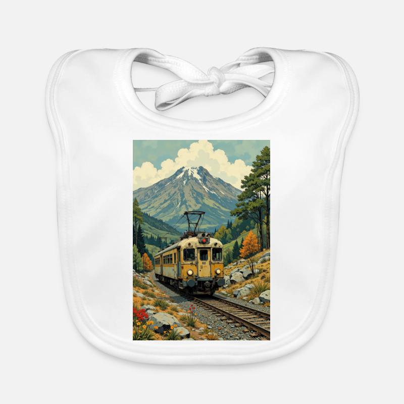 Retro Train Image Organic Baby Bibs