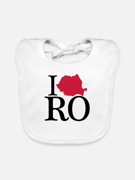 J'adore RO - J'adore la Roumanie - Bavoir bio Bébé - blanc - Devant