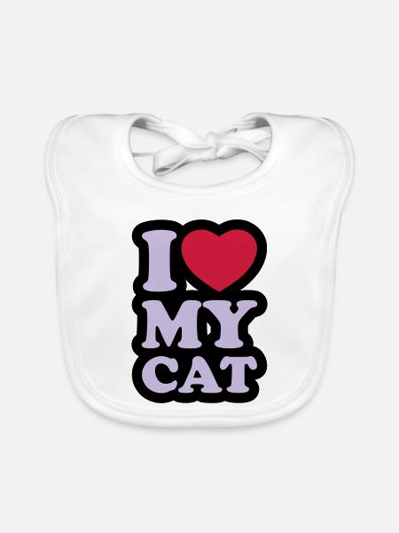 I love my cat - Ich liebe meine Katze - Baby Bio-Lätzchen - Weiß - Vorne