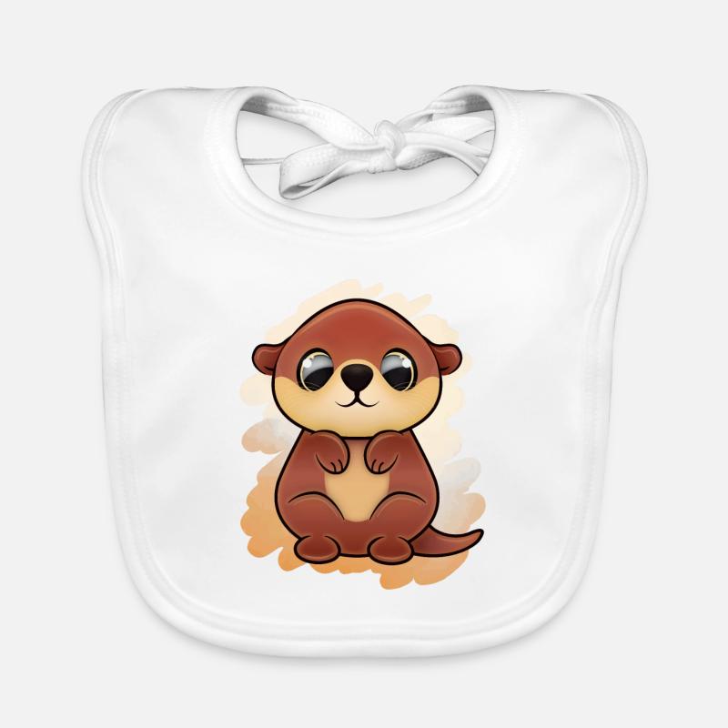 Loutre (Kawaii) - Bavoir bio Bébé - blanc