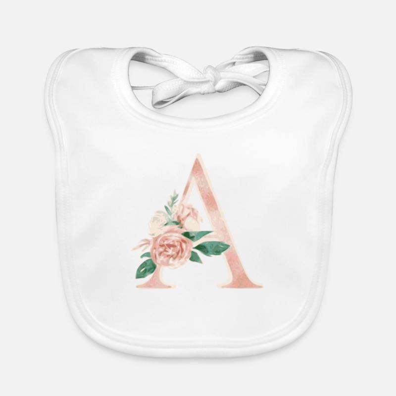 Lettre A - Initiale - Bavoir bio Bébé - blanc