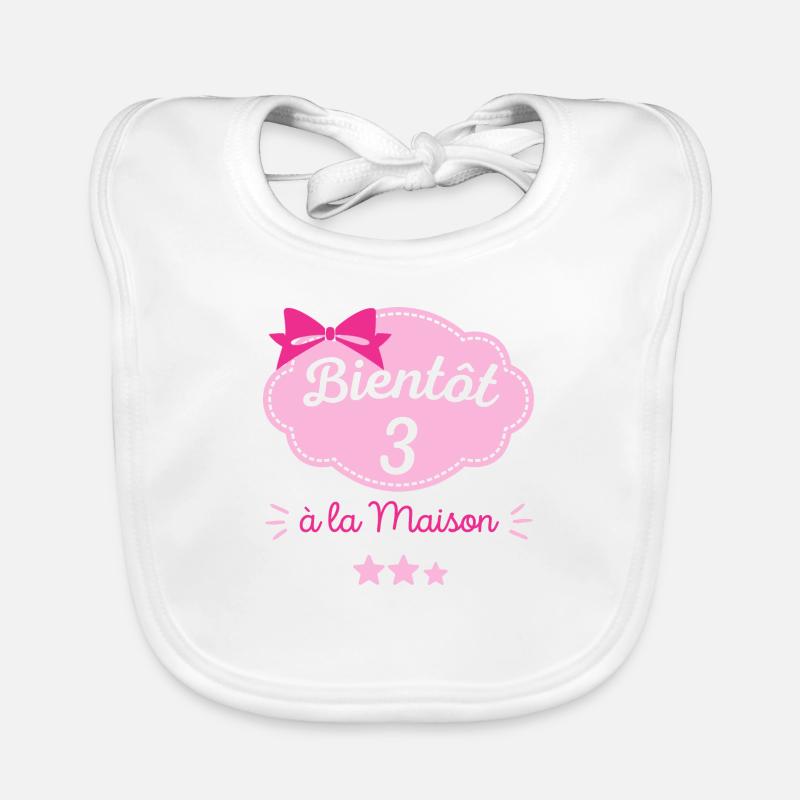Annonce grossesse originale, bientôt 3 à la maison - Bavoir bio Bébé - blanc