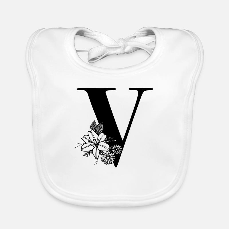 Lettre V - Bavoir bio Bébé - blanc