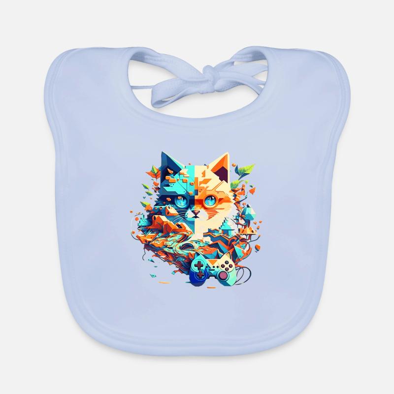 Cat face as video gamer with controller Organic Baby Bibs