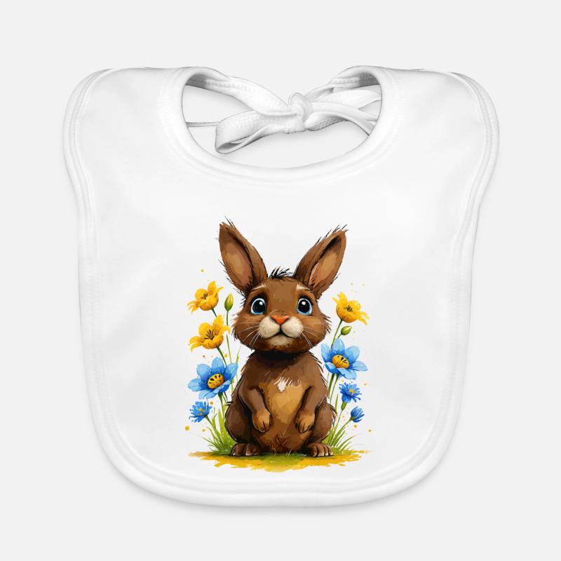 Lapin brun mignon parmi les fleurs Bavoir bio Bébé