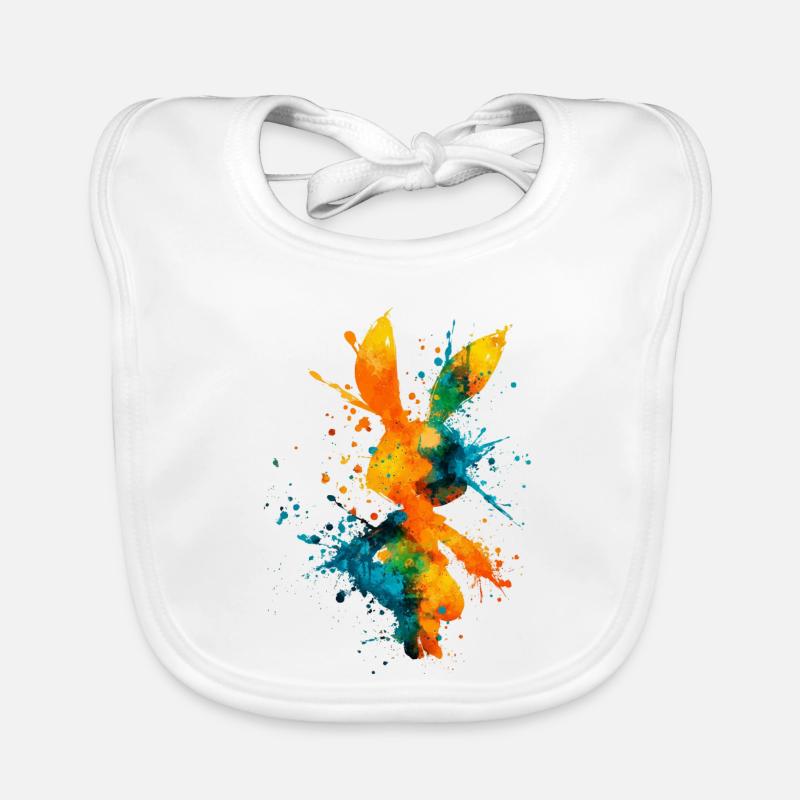 Abstract_Watercolor_Bunny_Rabbit_Splatter - Bavoir bio Bébé - blanc