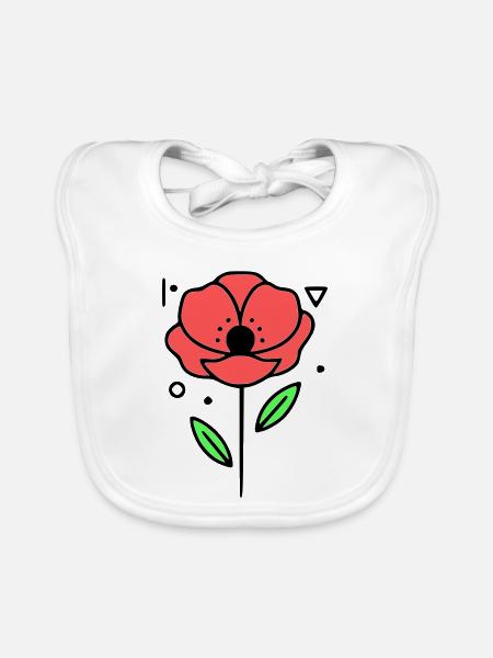 Poppy-Poppies-Minimalist-Line-Art-3 - Organic Baby Bibs - white - Front