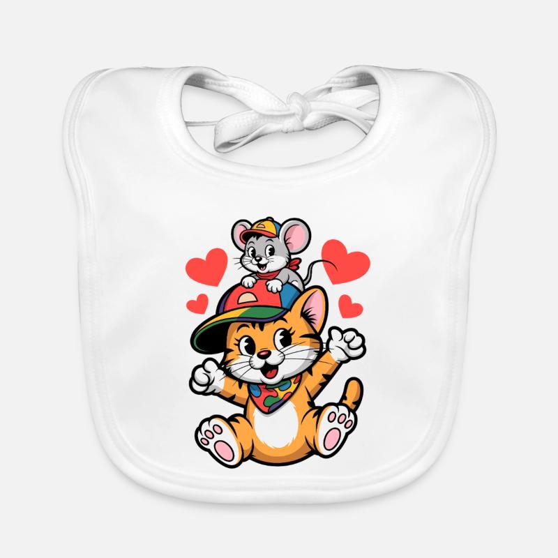 Cute cat and mouse as best friends Organic Baby Bibs