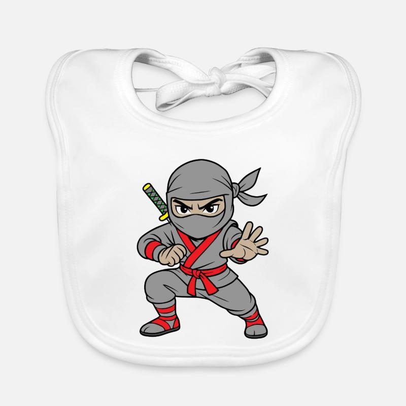 Grey Ninja Shadow Warrior  - Organic Baby Bibs - white