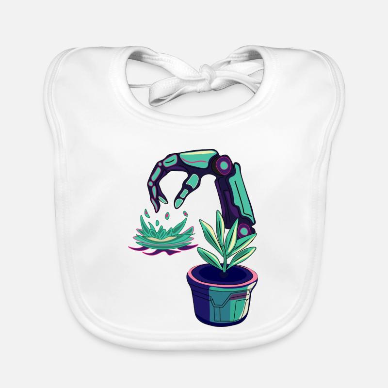 Neon robots - Organic Baby Bibs - white
