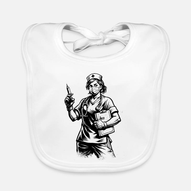 Infirmière Amicale Style Bande dessinée Noir Bavoir bio Bébé