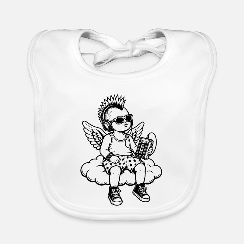 Punk Cherub with Walkman on Cloud Organic Baby Bibs