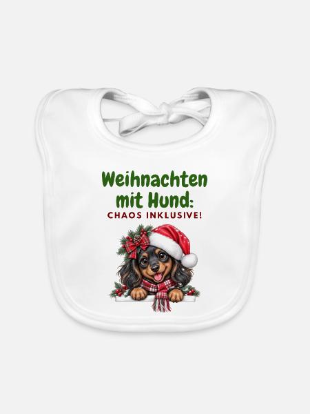 Weihnachten mit Hund Chaos - Baby Bio-Lätzchen - Weiß