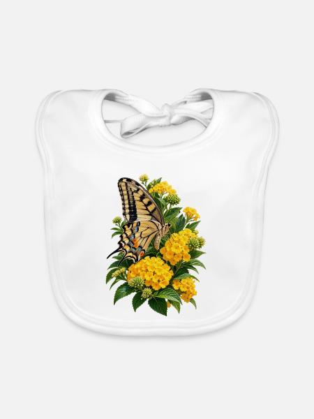 Schmetterlinge und gelbe Blüten - Baby Bio-Lätzchen - Weiß
