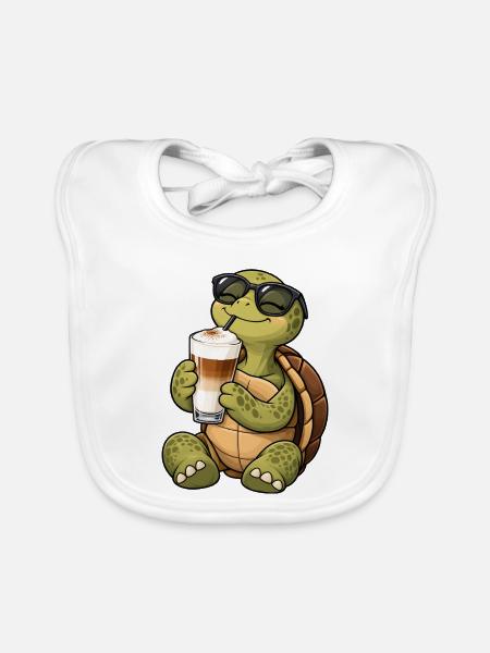 Schildkröte mit Latte Macchiato - Baby Bio-Lätzchen - Weiß - Vorne