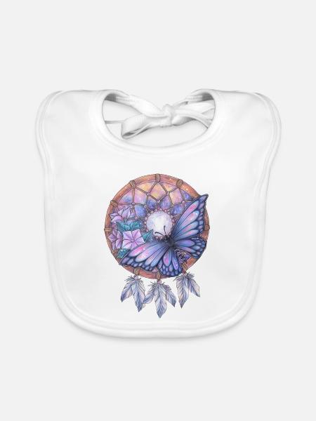 Traumfänger mit Schmetterling Galaxy Traum Kunst - Baby Bio-Lätzchen - Weiß - Vorne