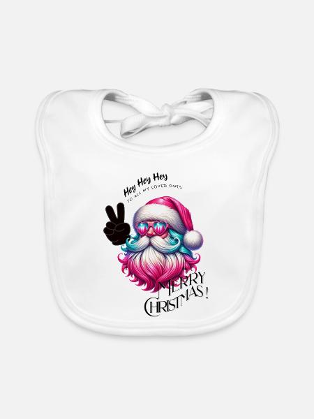 Weihnachtsmann - Fröhliche Weihnachten - Design3 - Baby Bio-Lätzchen - Weiß - Vorne