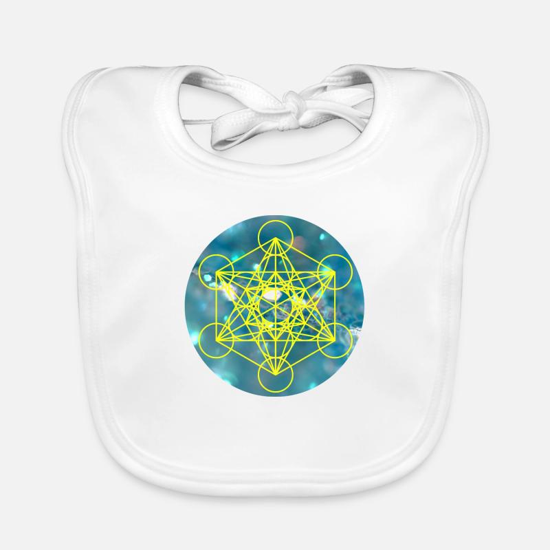 Cube de Métatron jaune sur fond bleu - Bavoir bio Bébé - blanc