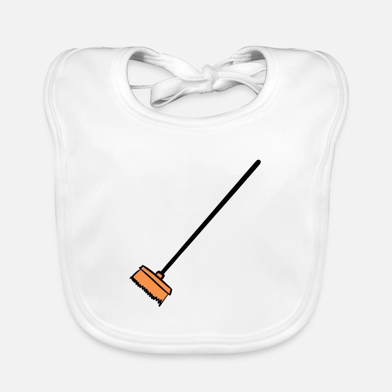 Broom, hand-drawn. Cleaning lady, garbage man Organic Baby Bibs