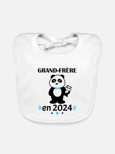 Grand Frère en 2024, annonce grossesse, famille - Bavoir bio Bébé - blanc - Devant