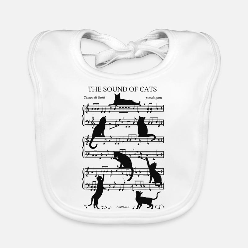 Musical Cats Notes Black Organic Baby Bibs