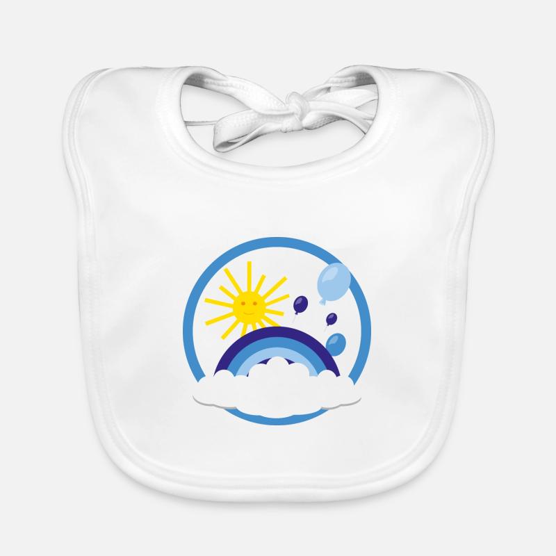 Luftiger Kinder Regenbogen in blau. Baby Bio-Lätzchen