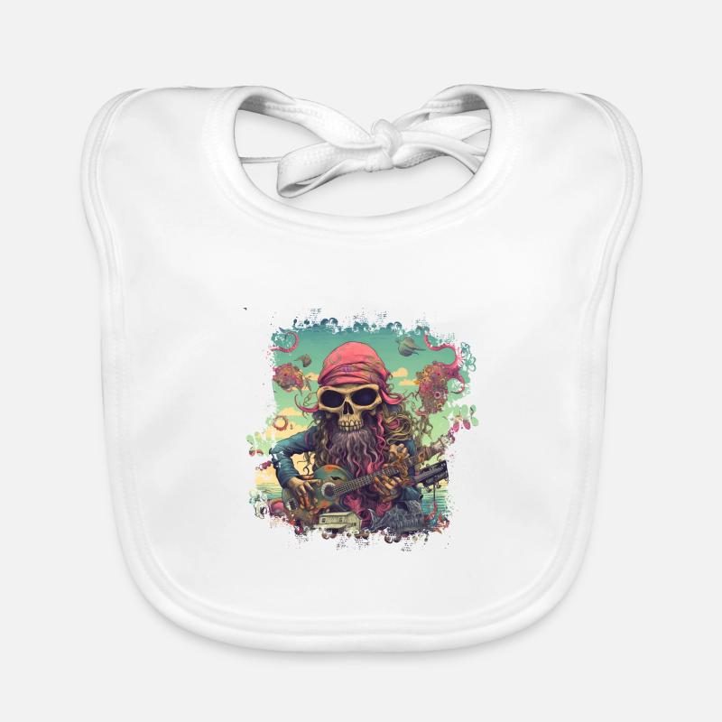Psychedelic hippie skeleton with guitar Organic Baby Bibs