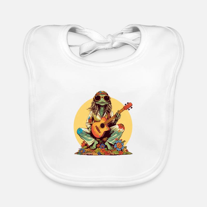 Grenouille hippie cool avec guitare et fleurs rétro Bavoir bio Bébé