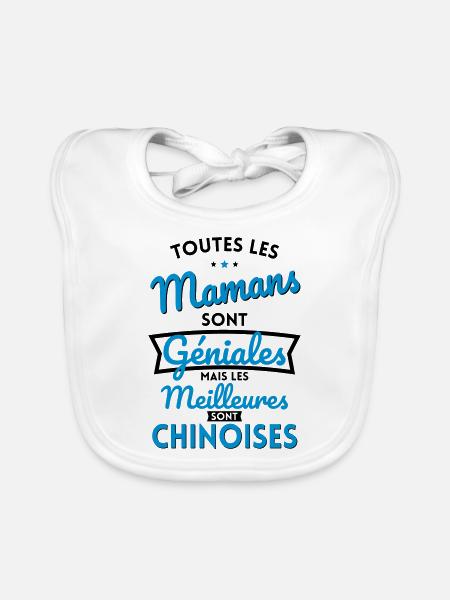 Mamans géniales les meilleures sont Chinoises - Bavoir bio Bébé - blanc - Devant