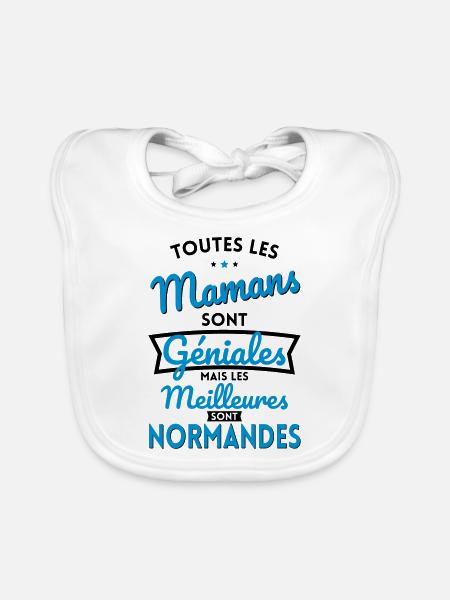Mamans géniales les meilleures sont Normandes - Bavoir bio Bébé - blanc - Devant
