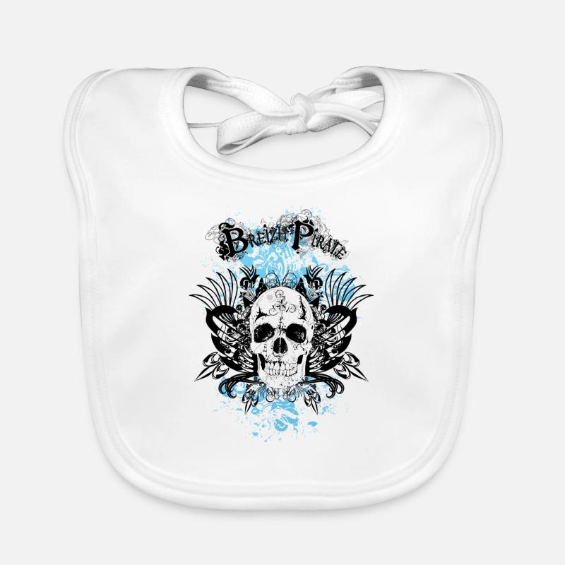 breizh pirate tete de mort crane skull marque - Bavoir bio Bébé - blanc