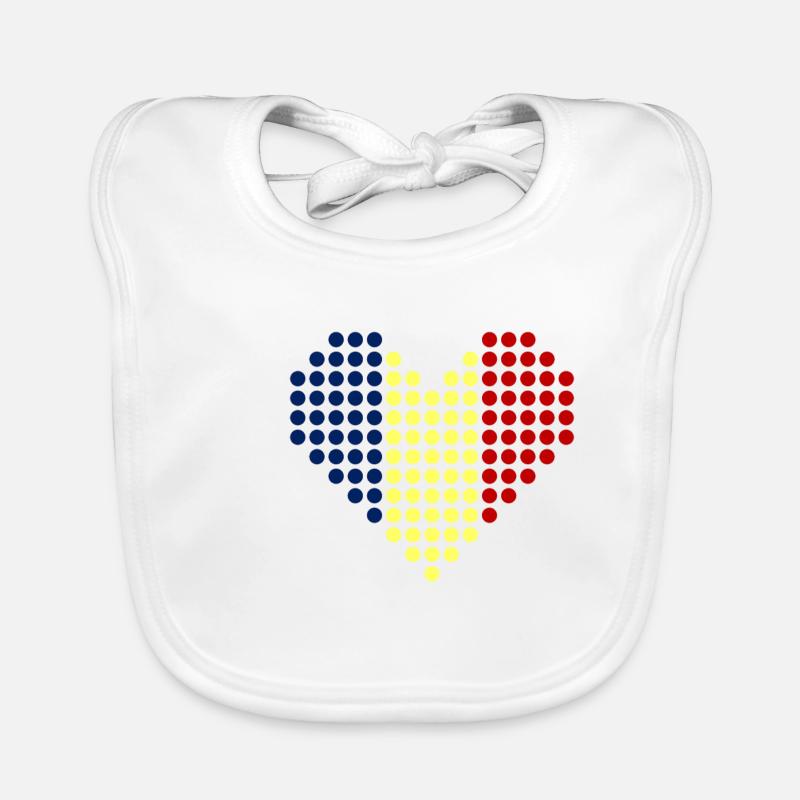 Drapeau - Drapeau - Coeur - Roumanie - 1 - Bavoir bio Bébé - blanc