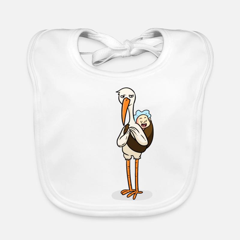 Cigogne avec bébé - Bavoir bio Bébé - blanc