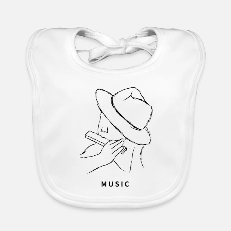 Music drawing harmonica hat minimalist Organic Baby Bibs