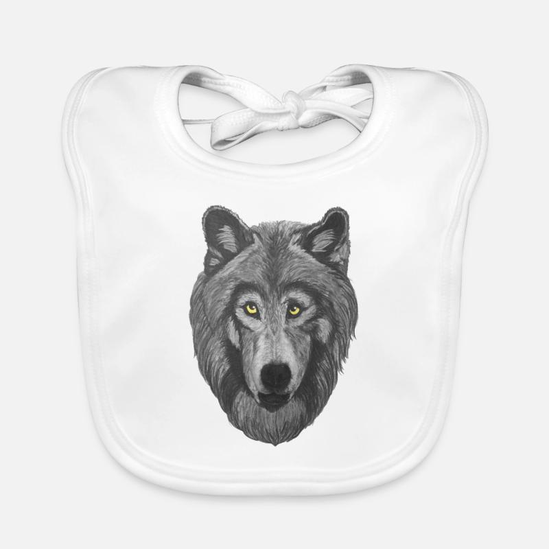 Wolf Wolfskopf mit grauem Pelz und gelben Augen Baby Bio-Lätzchen