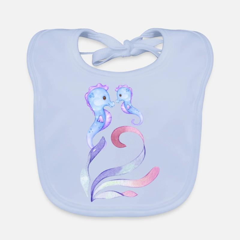blaue Seepferdchen - Mutter + Kind Baby Bio-Lätzchen