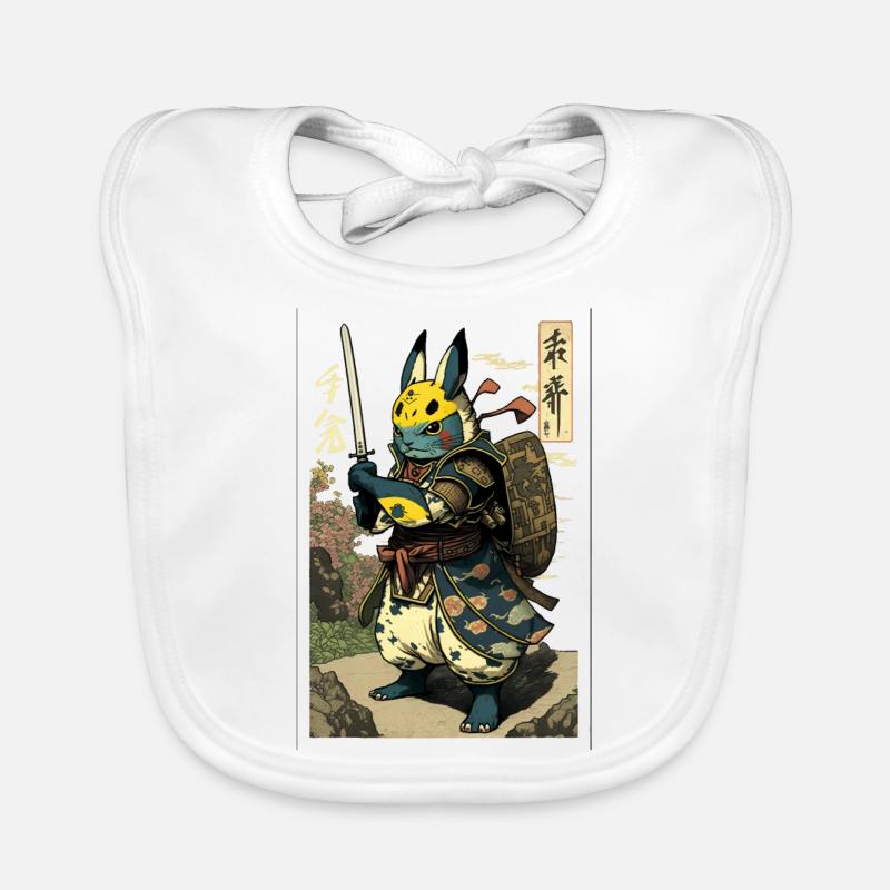 Lapin japonais en costume de samouraï dans le style ukiyo-e Bavoir bio Bébé