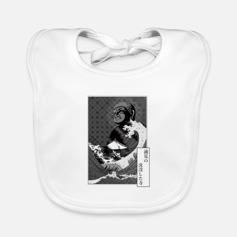 Buddha and tsunami on a temple Organic Baby Bibs