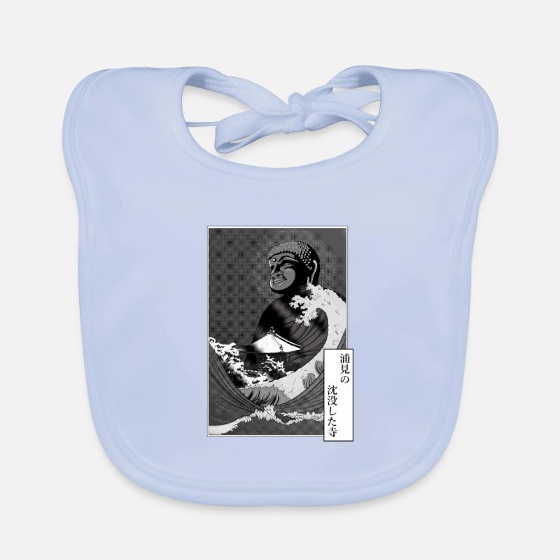 Buddha and tsunami on a temple Organic Baby Bibs